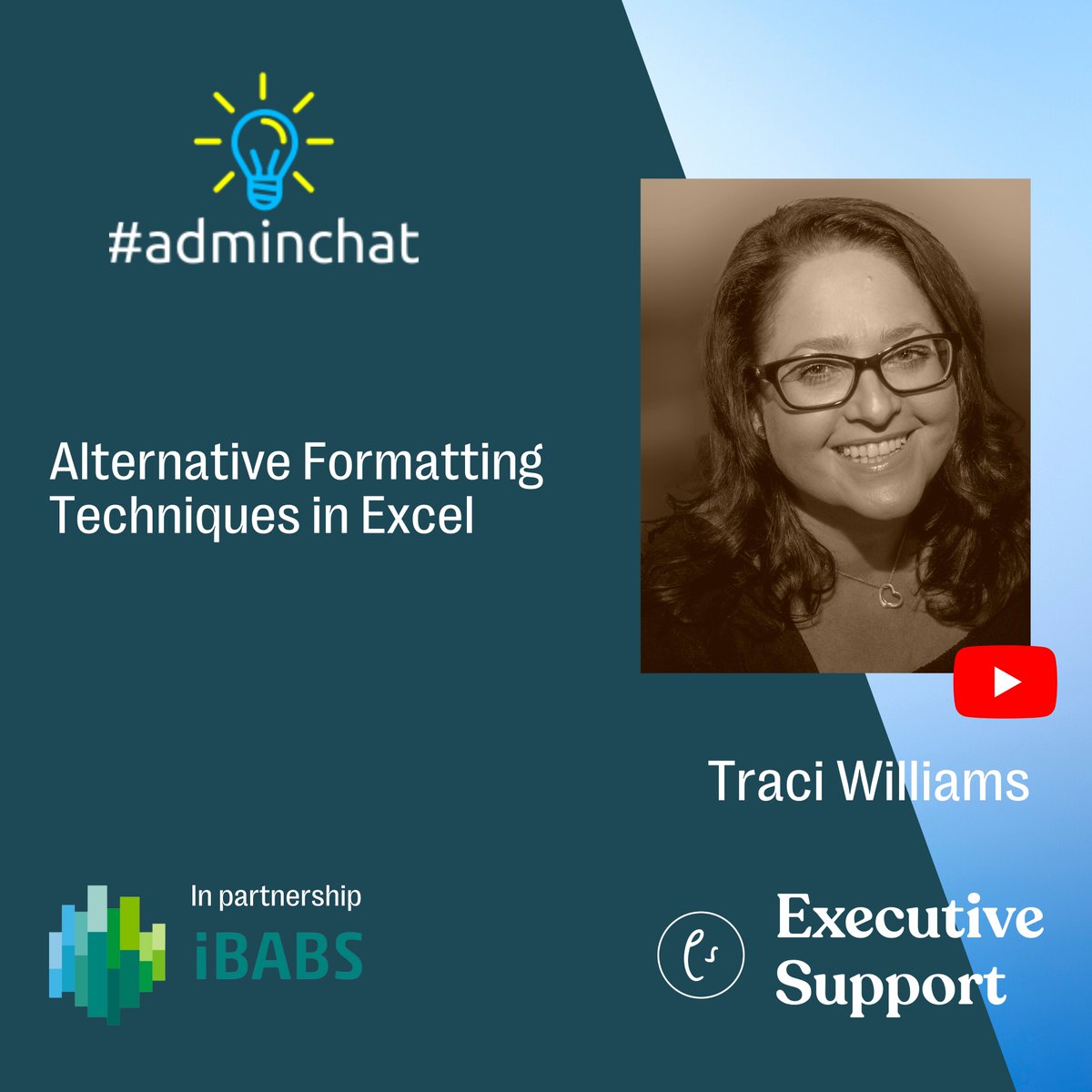 lucybrazier's tweet photo. Check out the latest #adminchat with Traci Williams - 'Alternative Formatting Techniques in Excel'.
Watch now: https://t.co/FvZRMqjfvk
With thanks to our friends at @ibabspro for supporting FREE resources for the administrative profession.
#executivesupport #esmedia https://t.co/gfXIblcpwT