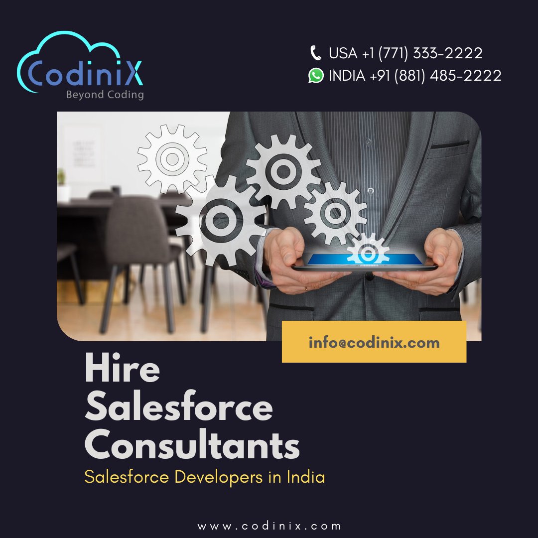 CodinixC's tweet image. Hire Salesforce Consultants - Salesforce Developers in India 

For more info visit us at: codinix.com/hire-experts/ 

#hiresalesforceexperts #hiresalesforcedevelopers #hiresalesforceconsultant #salesforceexperts #salesforcedevelopers #salesforceconsultant #salesforcelightning
