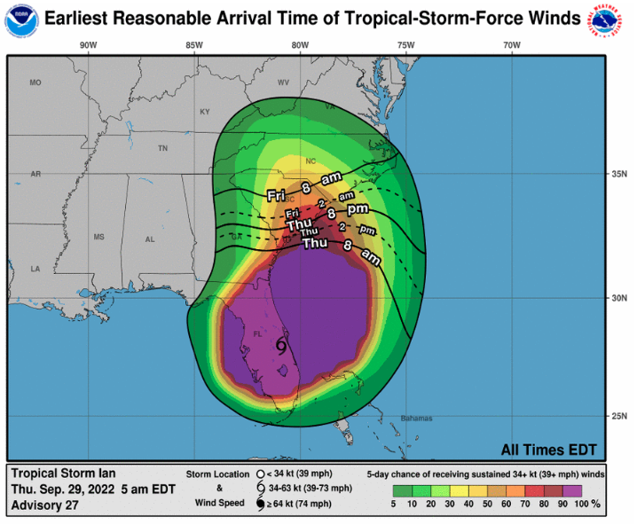 FMITAlert's tweet photo. FMIT Alert Lv 5: High - Ian Has Now Weakened to a Tropical Storm After Making its Way Across The State Yesterday. Tropical Storm Ian is Currently Located Near The Central Eastern Coast of Florida. Additional Information at https://t.co/UJrqB4VqV0 https://t.co/0Stmezf7nS