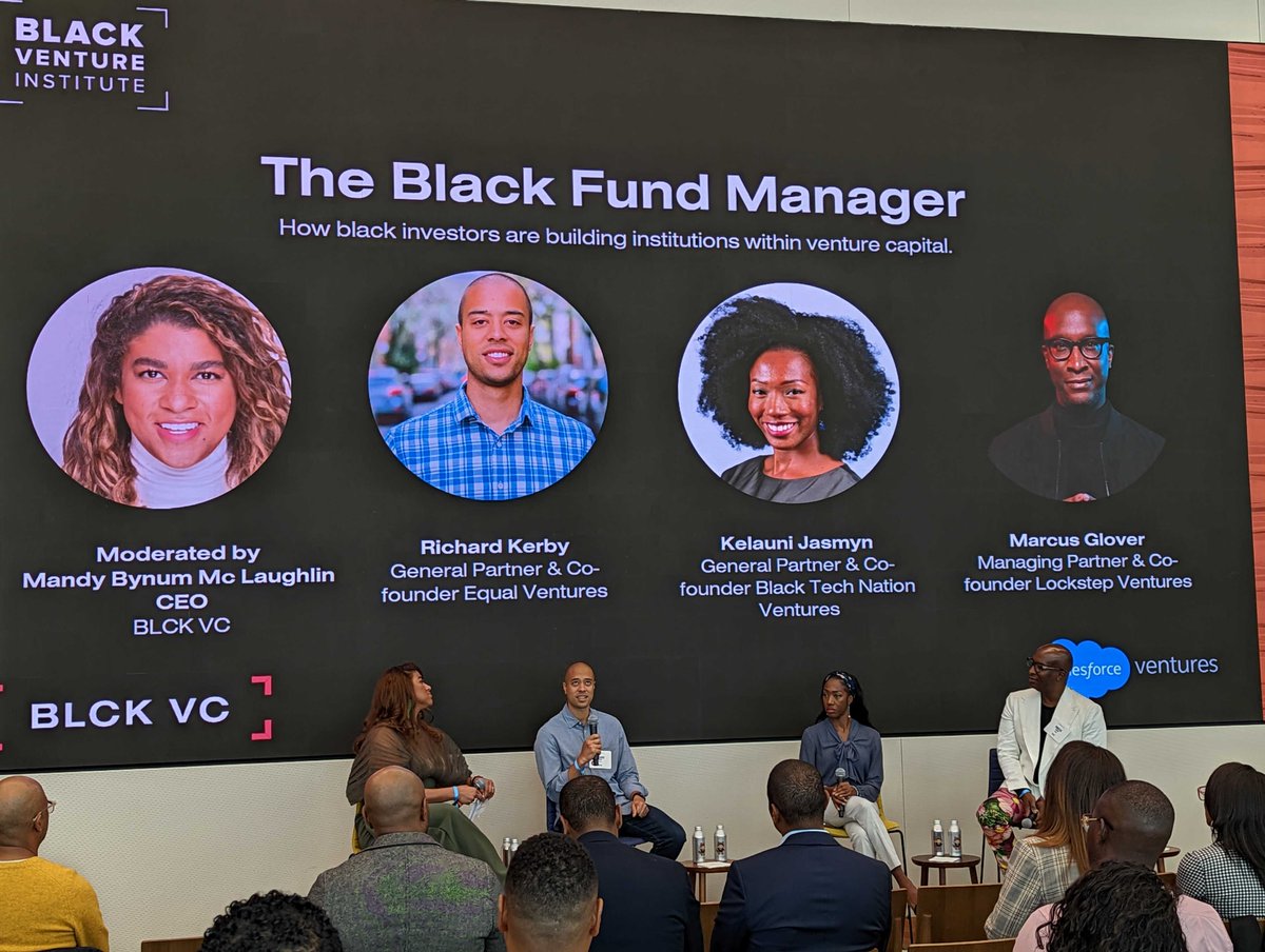 Groundbreaking discussion at the inaugural <a href="/BlckVentureInst/">Black Venture Institute</a> Summit. Thank you <a href="/SalesforceVC/">Salesforce Ventures</a> for supporting our work! <a href="/mandy_bynum/">Mandy Bynum</a> <a href="/kerby/">Richard Kerby</a> <a href="/Kelauni_Jasmyn/">Kelauni Jasmyn</a>