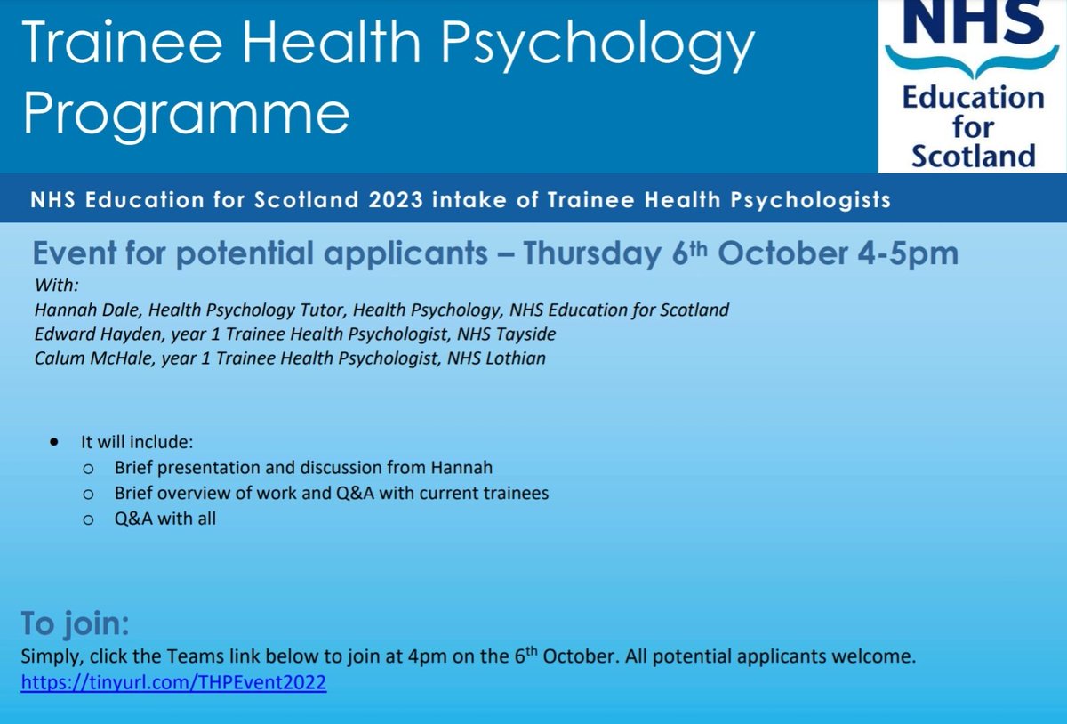 Want to hear more about the <a href="/NES_Psychology/">NES Psychology</a> Trainee Health Psychology posts that will soon be advertised? Come along to our event which includes a Q and A <a href="/divhealthpsych/">BPS DHP</a>