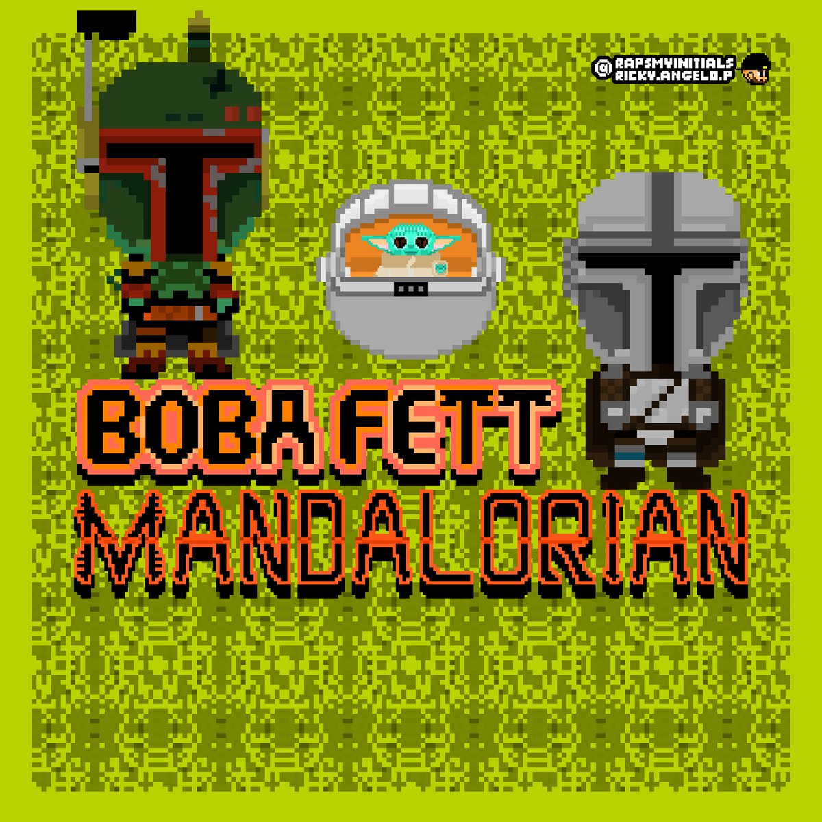 Rapsmyinitials's tweet photo. Couldn’t pick a color 🎨 . Animating soon! 👾 #Mandalorian #BobaFett #grogu.. #retrogaming original #animation #characterdesign #pattern & #fontwork from scratch. https://t.co/lVfNBGcD24