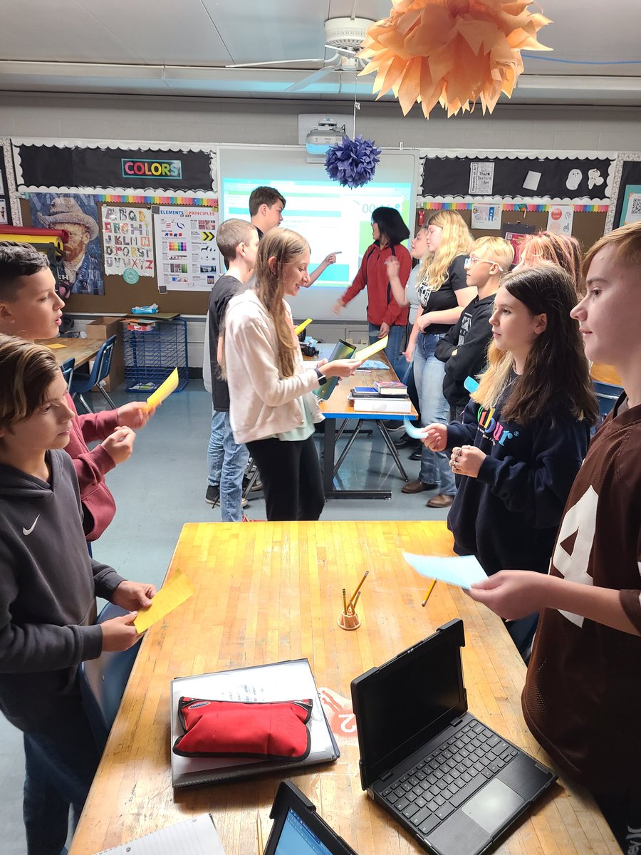 ArtRhta's tweet photo. 7th and 8th grade digital art learners debated today. Their topic was: Should AI generated art be considered art? @NRCSStem https://t.co/ME28bi6n2E