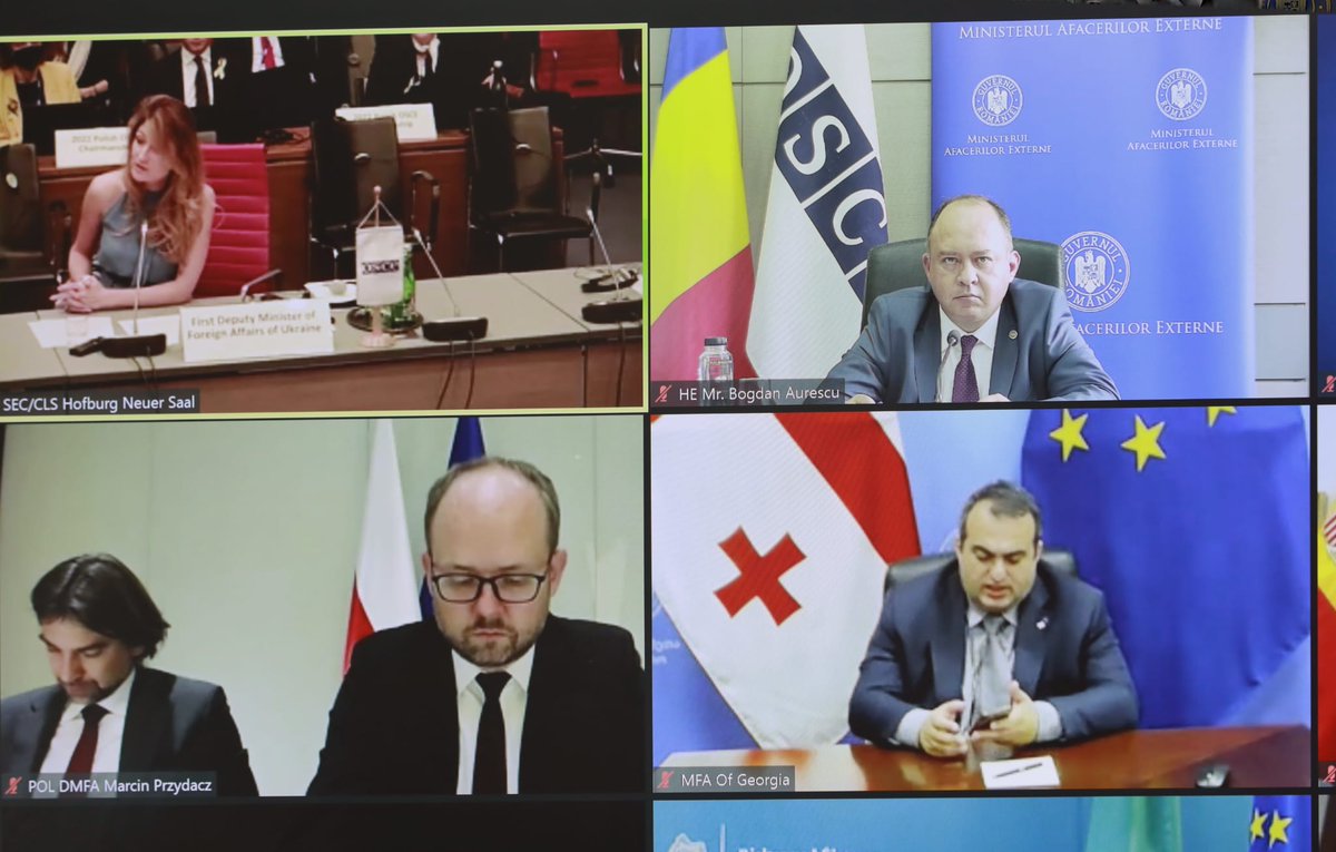 Addressing the Reinforced #PermanentCouncil called by @PLinOSCE today, I reiterated RO🇹🇩 strong condemnation of RU attempts to  violate the statehood&territorial integrity of UA through illegal war, “referenda” & annexation.Reaffirmed full support for 🇺🇦 & its people @RauZbigniew