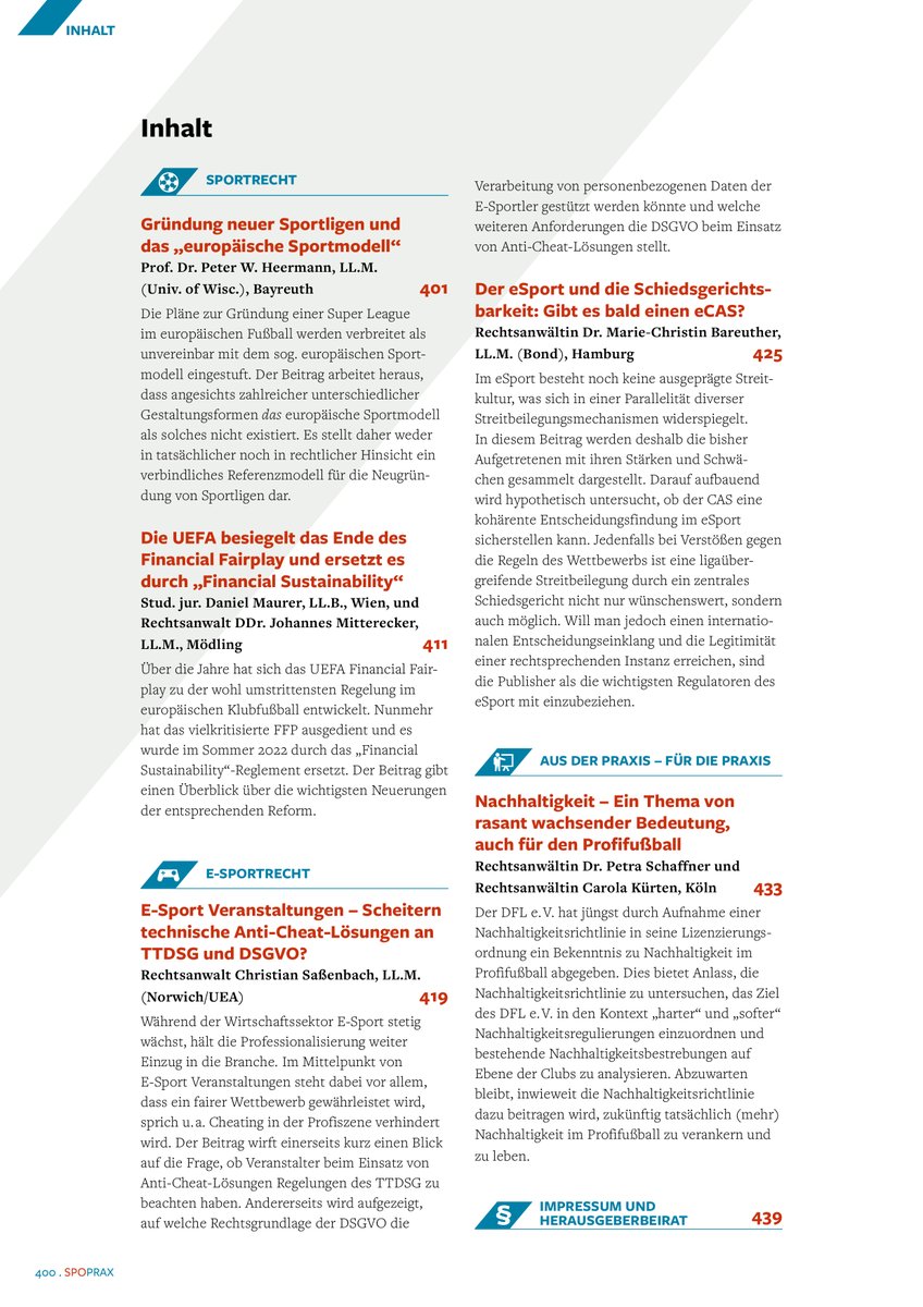 Die Oktober-Ausgabe der <a href="/SpoPrax/">SpoPrax</a> befindet sich im Druck. Auf die Leser:innen warten abermals spannende Beiträge. Weitere Informationen zur SpoPrax erhalten Sie unter lnkd.in/em-stYTu

Wir wünschen allen Leser:innen eine angenehme Lektüre.