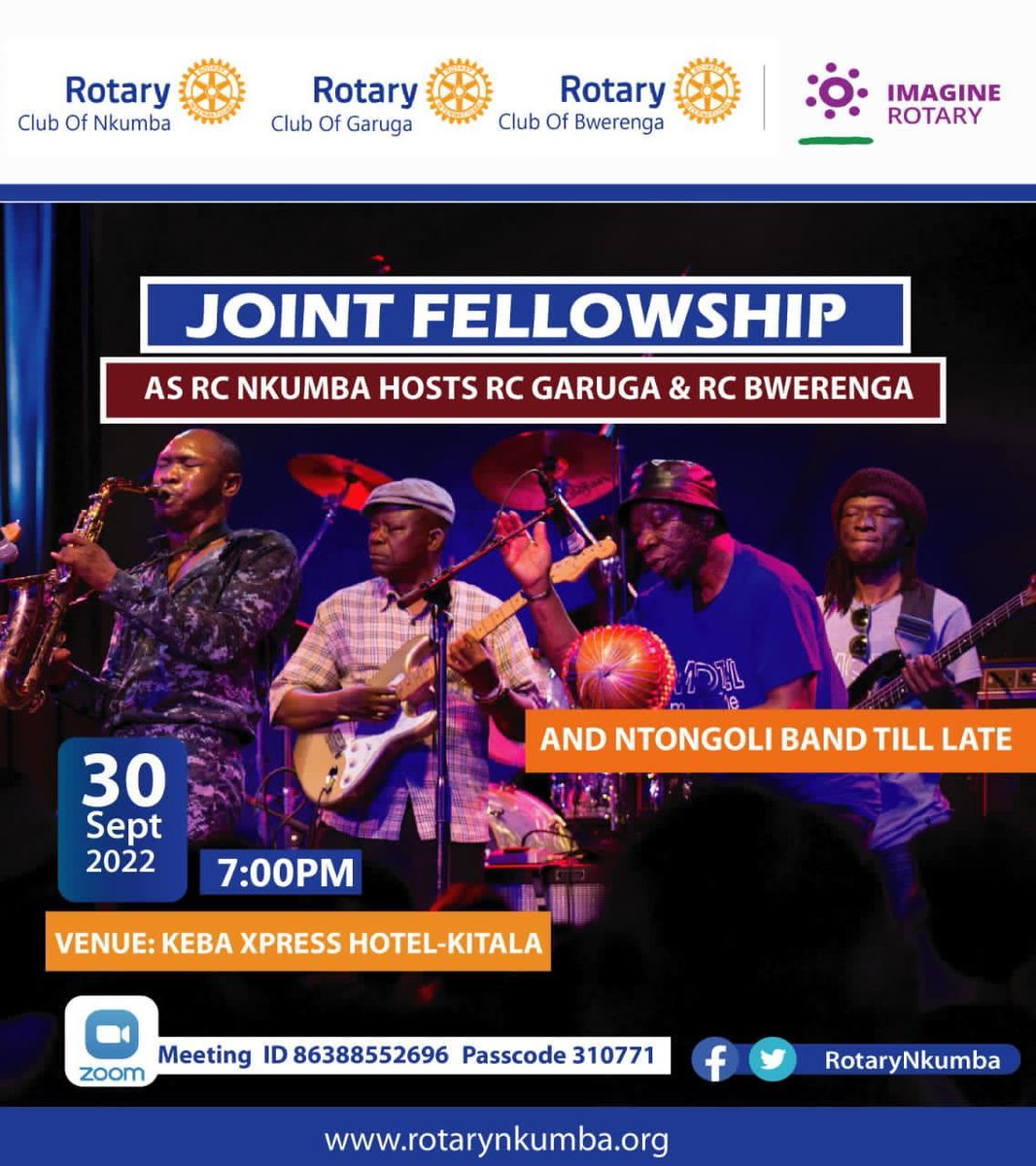 RotaryNkumba's tweet photo. Join us tomorrow for a joint fellowship with Entebbe Road Friday Clubs- RC Garuga and RC Bwerenga. We are concluding the month in style.. @nkumbastewards @unlimit_Edu @ADecrates @champion_musa @emorutjames @geomirie @DanKiplagat8 @Fortuna49522548 @YigaV @agzedde2014 @rotaryd9214 https://t.co/g1hNfphmQD