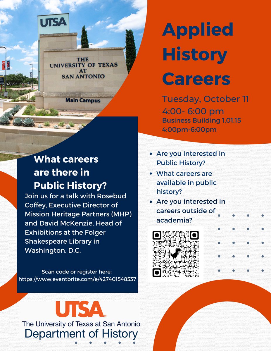 Cristóbal (@crislopezjr) on Twitter photo UTSA Applied History Speaker Session 2!! For the second session, we will hear from @dpmckenzie and Rosebud from <a href="/MHP_SanAntonio/">MissionHeritagePartners</a>!! Our next speaker session will be on October 11 from 4-6pm! Join to hear about different career opportunities in public history! UTSA Applied History Speaker Session 2!! For the second session, we will hear from @dpmckenzie and Rosebud from <a href="/MHP_SanAntonio/">MissionHeritagePartners</a>!! Our next speaker session will be on October 11 from 4-6pm! Join to hear about different career opportunities in public history!