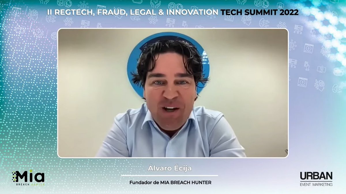 UrbanEventMkt's tweet photo. En directo 👉https://t.co/Nl9YzNTY5q Álvaro Écija, Fundador #MiaBreachHunter nos explica cómo puede la #IA anticipar los riesgos de #compliance 
#RegTech22 #tech #regtech #regulation https://t.co/i1ZEBPyvA4
