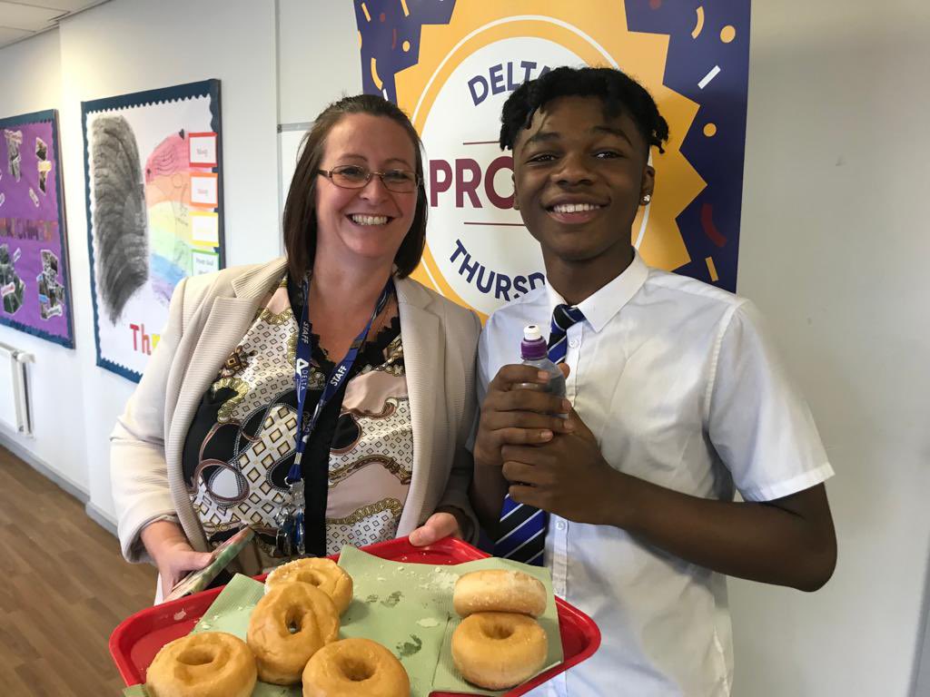 DeltaElland's tweet photo. The surprise Delta AP rewards donuts were very well received today…even Ivy our therapy dog had her own special treat! #TEAsuccess #TEAPride #donuttokens https://t.co/VPMw8ntN6S