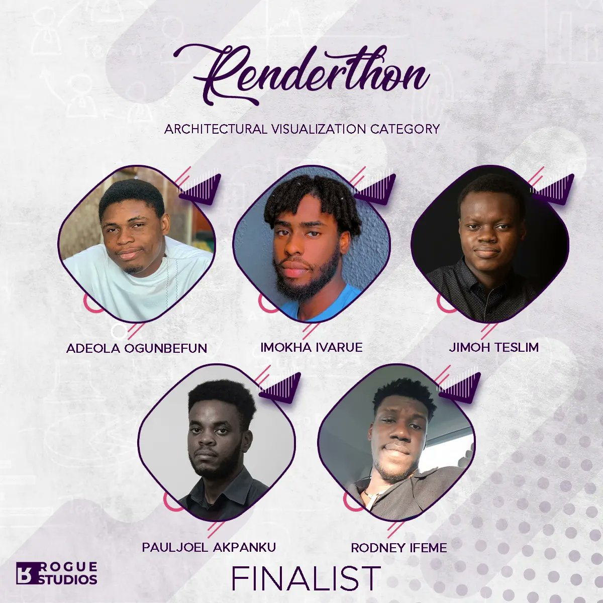 roguestudioshq's tweet photo. Meet our Winners, Runner-ups and Finalists for the maiden edition of the Rogues Renderthon 1.0

#RogueStudios #WhereVisualizationMeetsReality #Renderthon #3drendering #Renderlovers https://t.co/YinNmczOAu