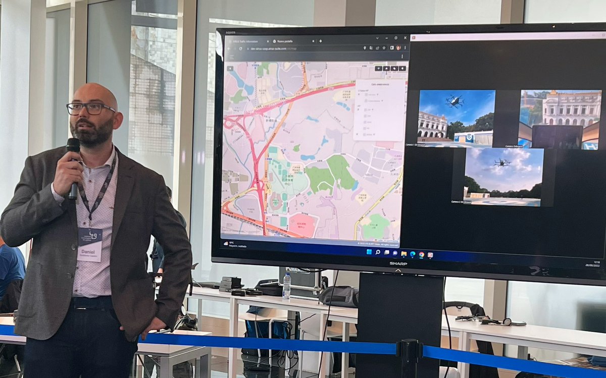 VictoriaXiangEU's tweet photo. Great to showcase @ehang #EH216, stream a real flight from China to support @amu_led Open Day in #SantiagodeCompostela in #Spain, sending flight telemetry and demonstrate with @ITGGalicia  the safe integration of manned and unmanned flights, with international project partners. https://t.co/MlOPAnJ6Q1