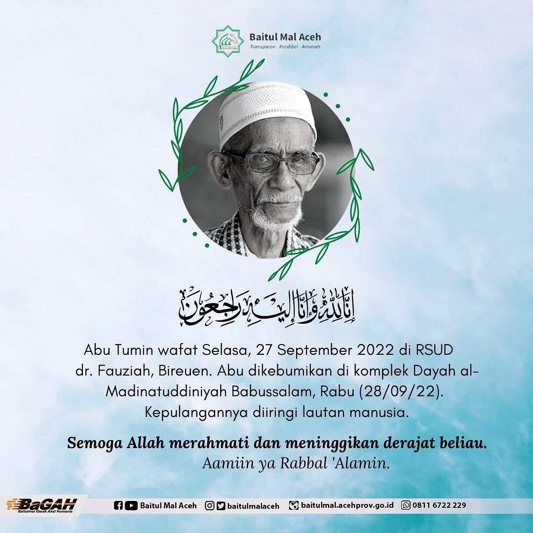 baitulmalaceh's tweet photo. Allahummaghfirlahu warhamhu wa'afihi wa'fu'anhu.

#abutumin https://t.co/z9OsrdpmNv