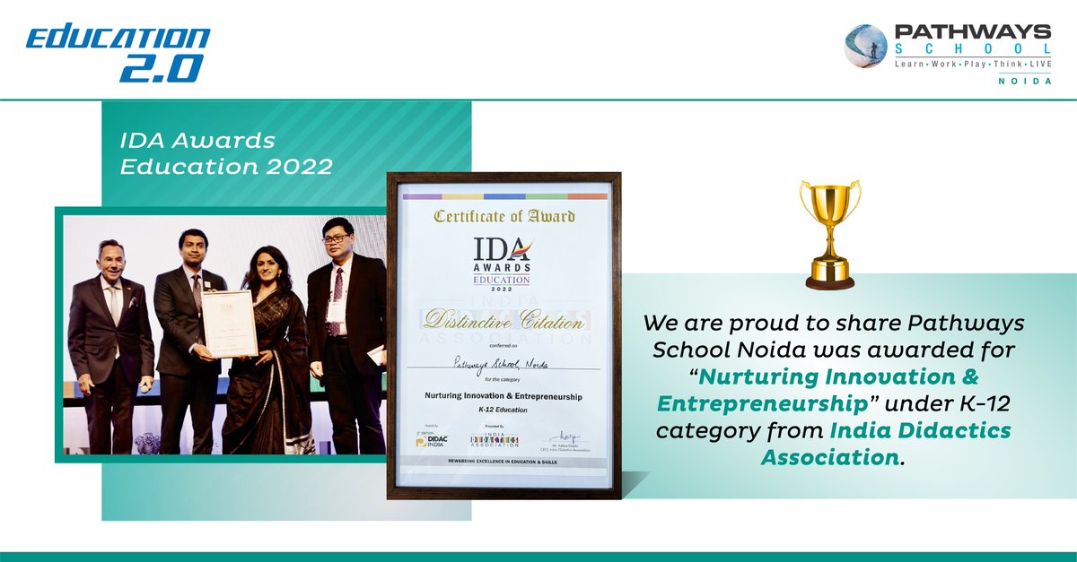 We are proud to share that Pathways School Noida was awarded for 'Nurturing Innovation & Entrepreneurship' under the K-12 category by the India Didactics Association.
.
#Pathways #IDA2022 #PathwaysSchoolNoida #PSNLearning #IBSchool #Explore #Learn #Work #Play #Think #Live