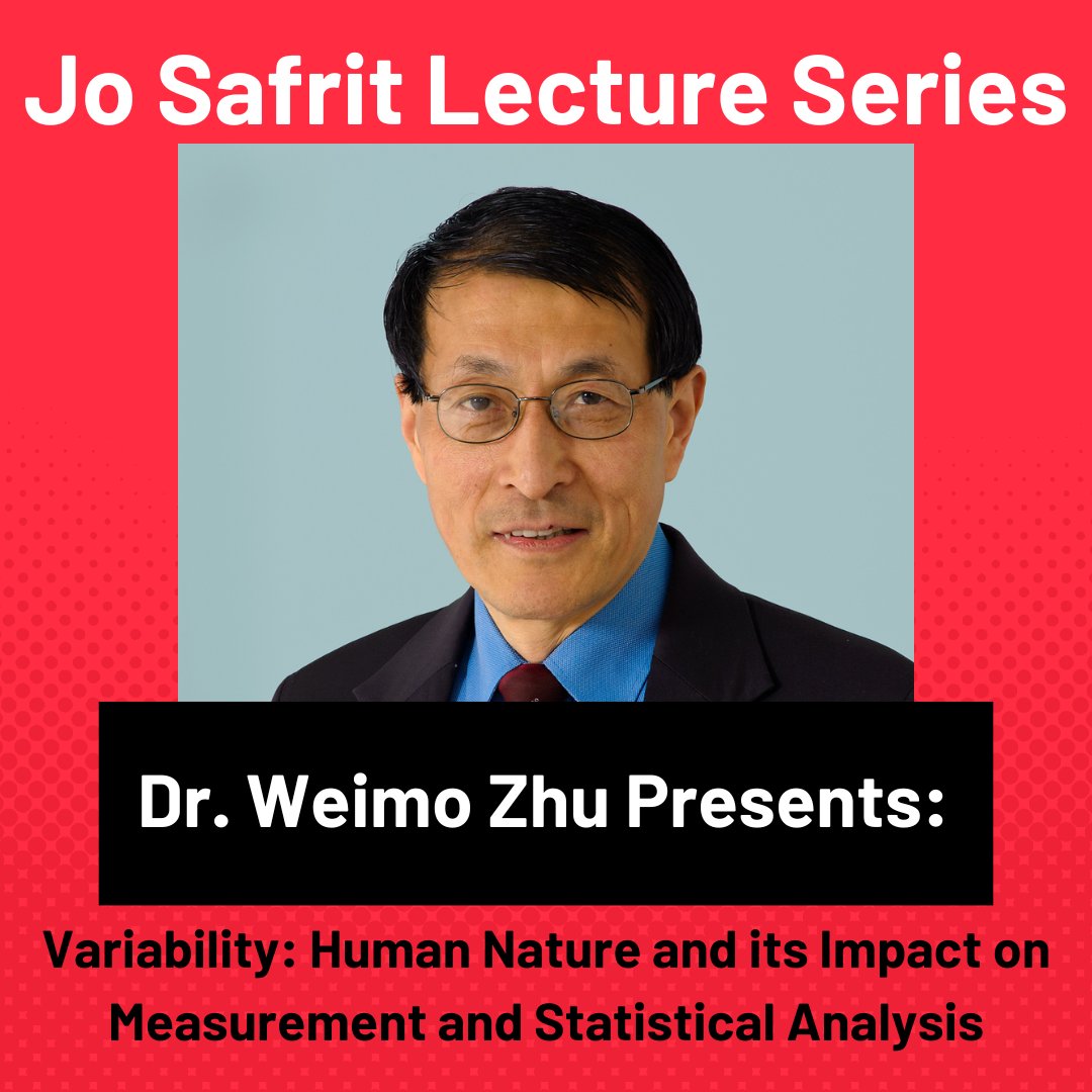 We invite you to join us tomorrow, Friday 9/30 from 12:05-12:55, for the Jo Safrit Lecture presented by Dr. Weimo Zhu on the topic of human variability in research. This is a public lecture which we will be hosting in Ingraham Hall rm. 22. We hope to see you there!