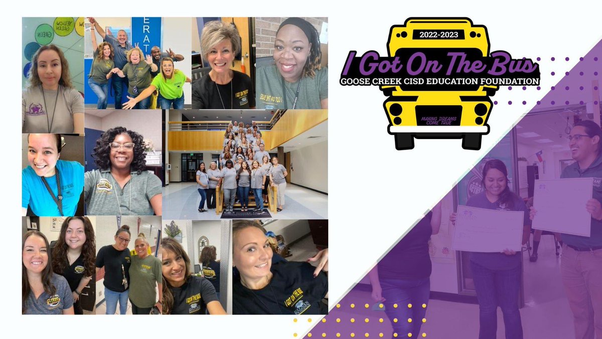 Over 1,500 <a href="/GCCISD/">Goose Creek CISD</a> employees support the Foundation through the Get on the Bus campaign. Their monthly contribution allows us to award Innovative Teaching Grants for innovative programs or projects that promote higher levels of student learning. 

THANK YOU #gcGIANTS!