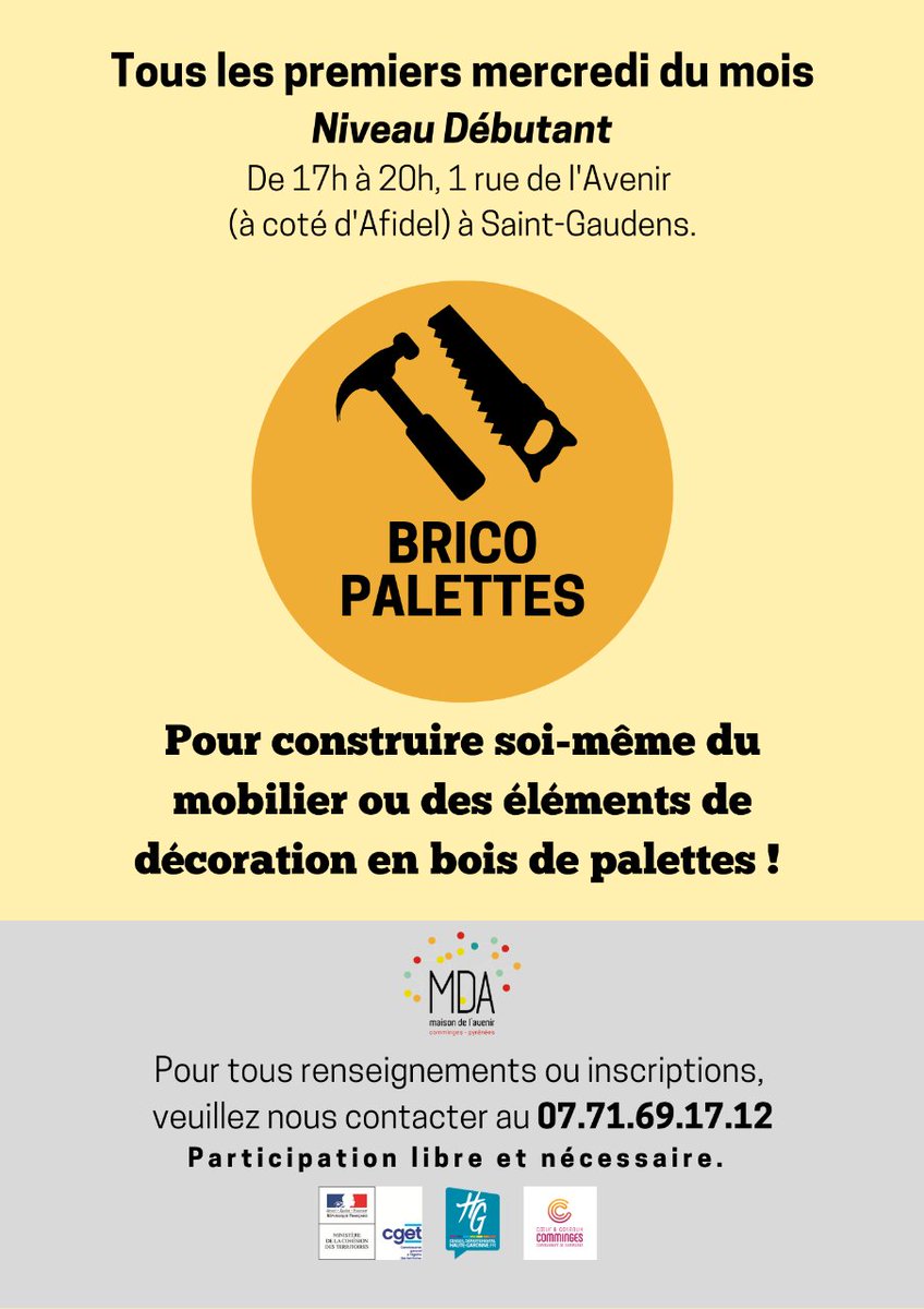L’atelier #bricopalette spécial #débutant, c'est mercredi prochain, le 05/10 à 17h ! 🔨🪚💪
Vous souhaitez #apprendre à construire du petit mobilier avec du #bois de palettes non traité? ♻️😀
N'hésitez pas à nous contacter au 07 71 69 17 12 pour plus d'informations.