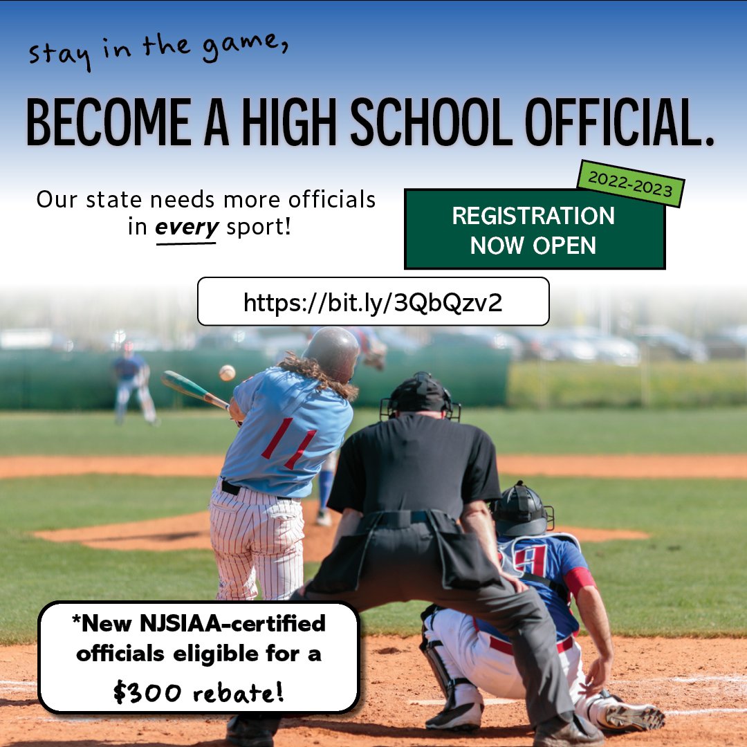 NJSIAA launches officials recruitment initiative. Click here to learn more: bit.ly/3QbQzv2