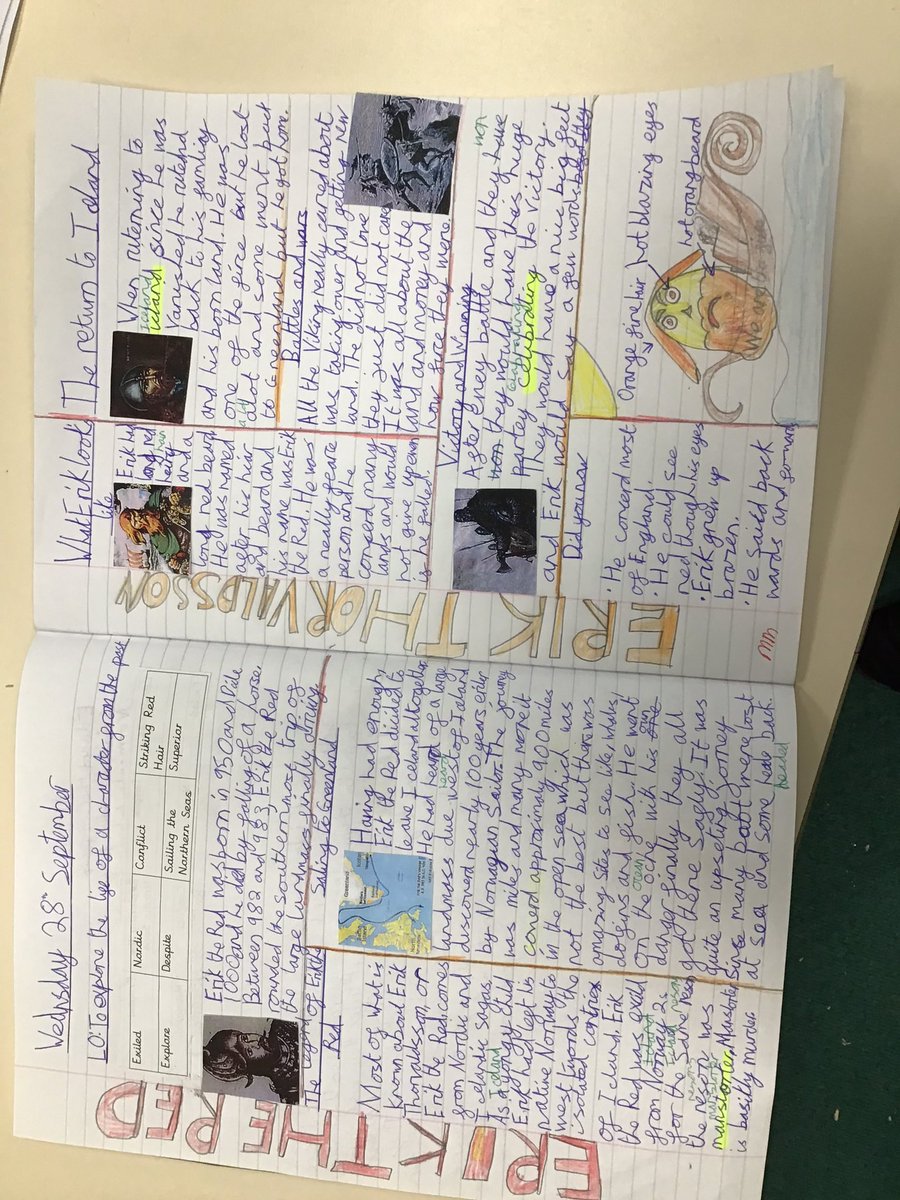 MrsMcCrudden1's tweet photo. 5/6E have created some amazing double page spreads in History. They have enjoyed learning about Erik the Red. https://t.co/59rFYTBbZI