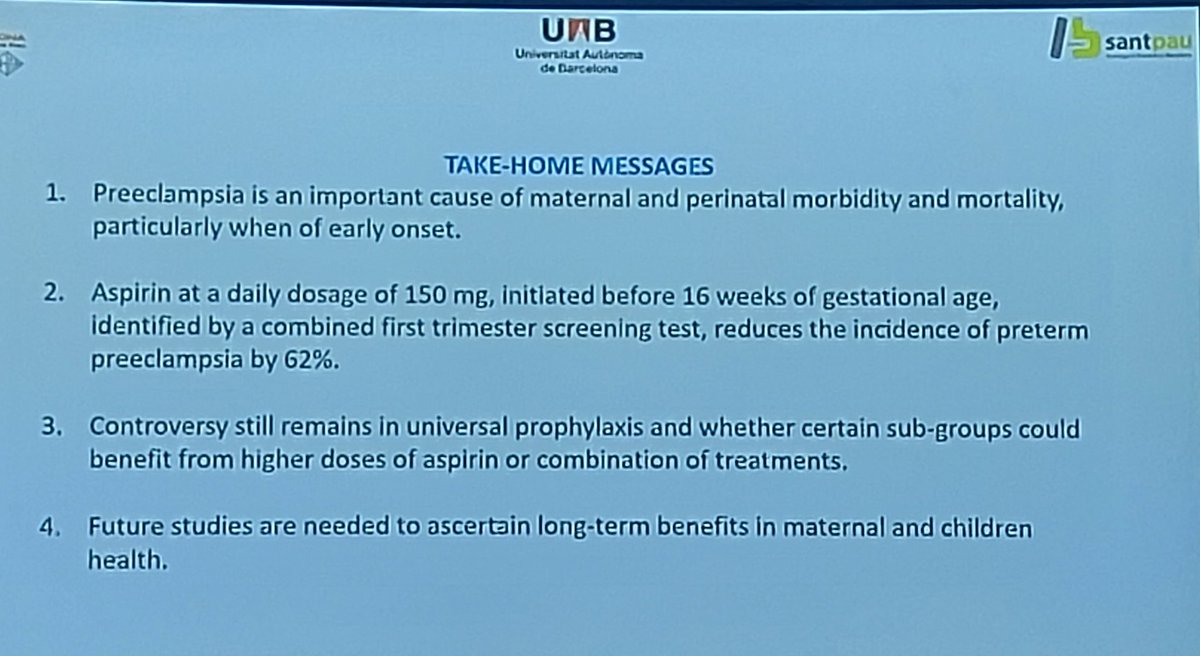 cspramesh's tweet photo. And finally, a great talk from Prof Elisa Llurba on the role of anti-platelet therapy in obstetrics and gynecology. Some great take-home messages here. #125yearsofaspirin @Aspirin1897 https://t.co/CTui3HK7w8