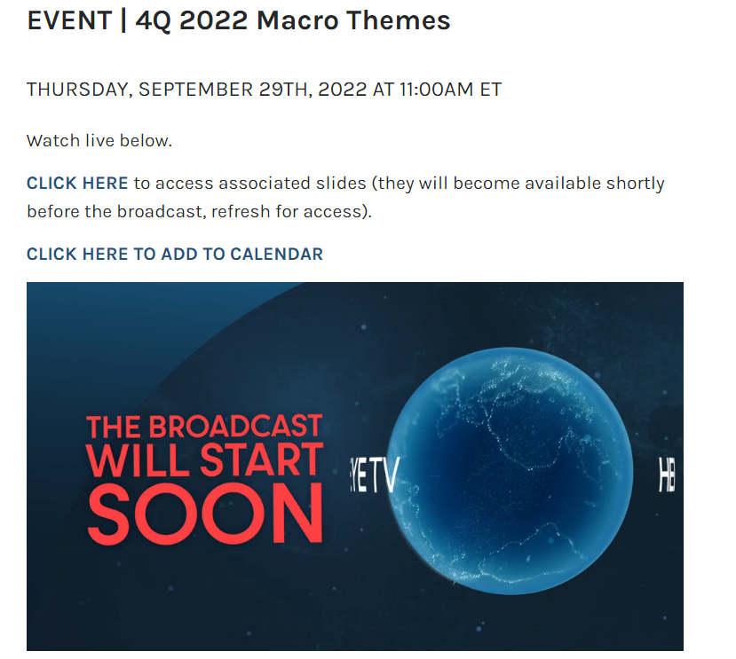 Hedgeye's tweet photo. GOING LIVE!
@KeithMcCullough is presenting our 4Q22 Macro Themes RIGHT NOW.
(Access is exclusively for Macro Pro subscribers. Email support@hedgeye.com to see if you qualify for the webcast). https://t.co/TjQoRp74BH