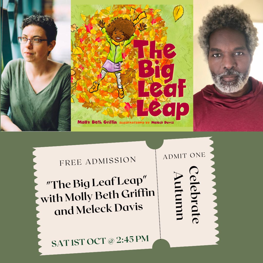 Celebrate autumn with the author and illustrator of “The Big Leaf Leap!” Molly Beth Griffin and Meleck Davis will be at Wild Rumpus Books for Young Readers this Saturday, October 1 from 2:45 pm-3:45 pm. hubs.la/Q01nwTHC0
