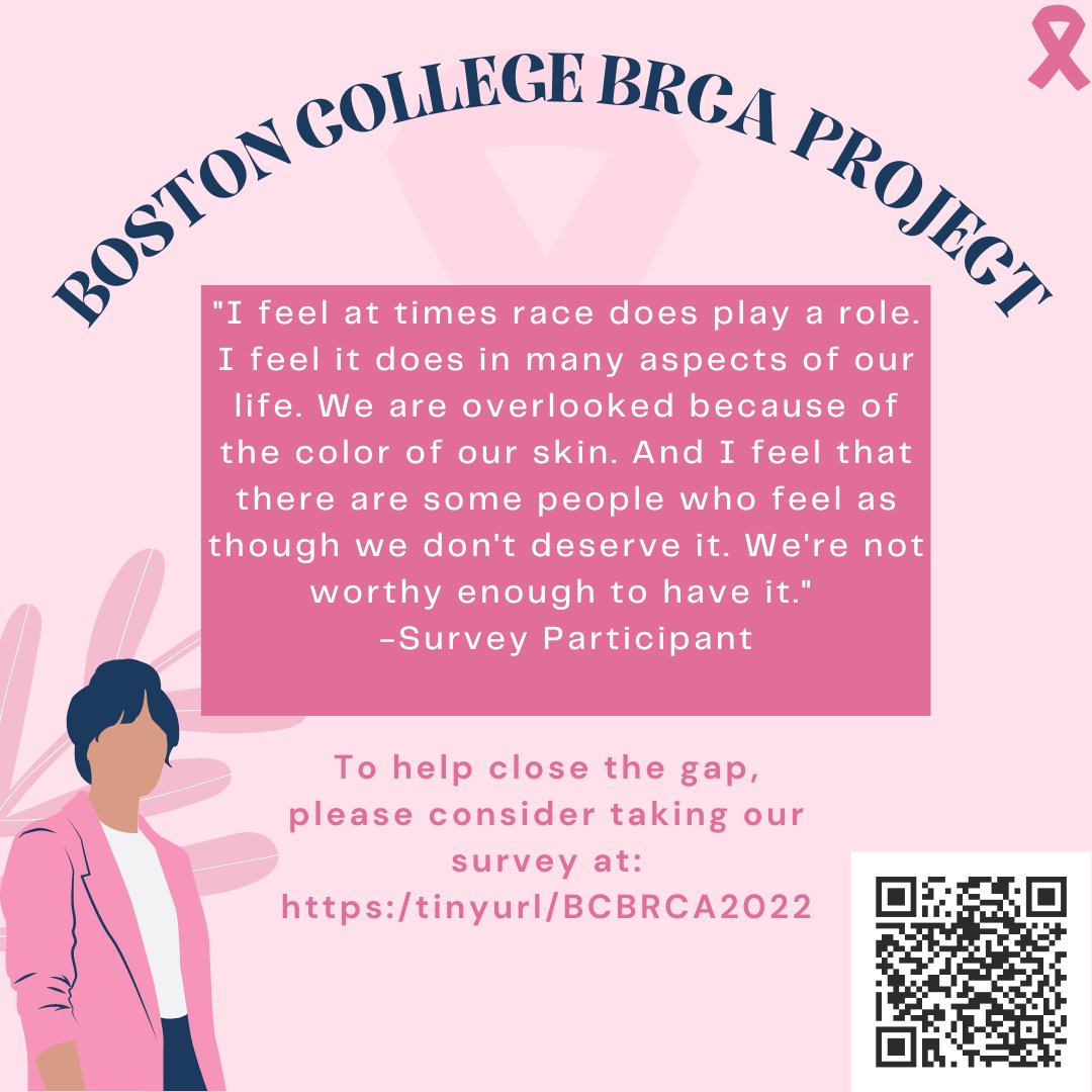 BRCAWomenBC's tweet photo. Researchers at Boston College are studying racial and ethnic disparities in healthcare, specifically within the BRCA mutation and hereditary cancers. If this applies to you, please take our survey below! 
https://t.co/76TukOrZxc
https://t.co/FHZMesp85i https://t.co/ERfWrlXZGK