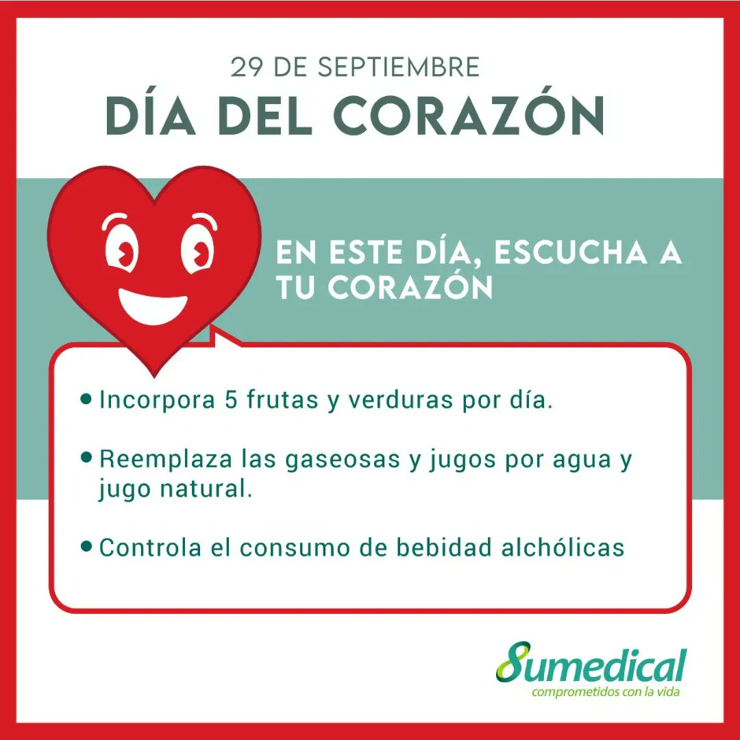 SumedicalS's tweet photo. Hoy celebramos el día mundial del corazón, compartimos algunos consejos para mantener tu corazón saludable.

#comprometidosconlavida #Sumedical #salud #corazón #diamundialdelcorazon #medicos #saludable #vida https://t.co/Ioy8pKGYW9