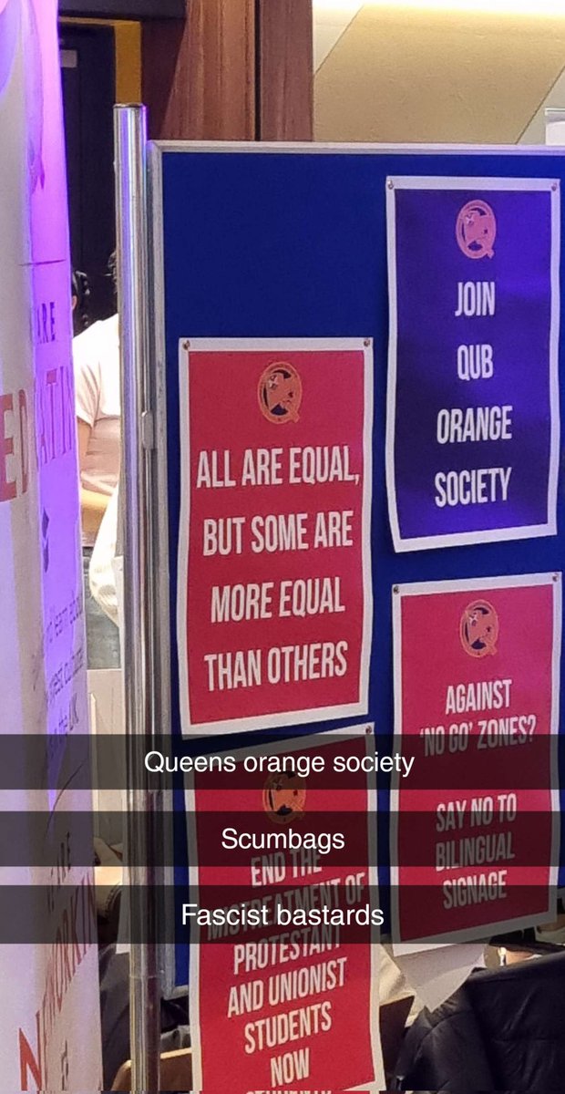 Absolute disgrace that not only is the Orange Order allowed to hold a stall at Queens freshers but that they are allowed to use fascist rhetoric