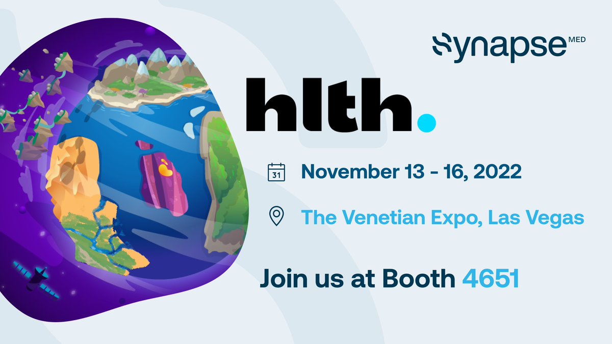 SynapseMed's tweet photo. ๐ฃExcited to announce @SynapseMed is a proud sponsor of #HLTH2022! Visit Booth 4651 for a coffee โ๏ธ and discover how #MedicationSuccess starts here! For info on our special Booth events or to schedule a demo: https://t.co/DHbL38GY11 See you in Vegas! #patientsafety #digitalhealth https://t.co/f0eXDRIiq2