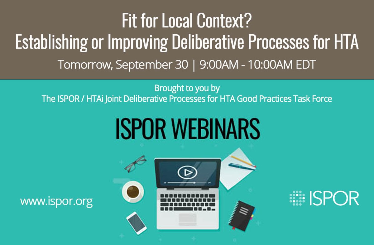 ISPORorg's tweet photo. Will you join us tomorrow morning to hear new guidance that will facilitate participatory decision making when it comes to deliberative processes for #healthtechnologyassessments? Be there to gain the tools you need to make informed decisions. #HTA  https://t.co/d1vyzfQBSE https://t.co/p2vxKjWuUT