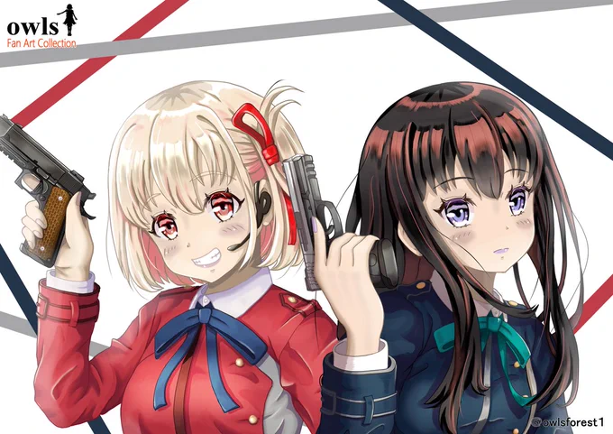 リコリコ最終回、今頃ですが見終わりました。  久しぶりに最終回まで面白い作品だったと思います。  せっかく描いた二人を無理やりまとめてみました。  皆さん今日も1日お疲れ様でした。  それではおやすみなさい、良い夢を  #イラスト #リコリコ #リコリコ最終回