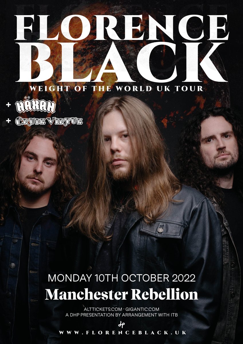 SUPPORT/ @haxanband and @Crudevirtue_ join @florenceblackUK at Rebellion Manchester on 10th October. Tickets running low: bit.ly/3SgFR7P