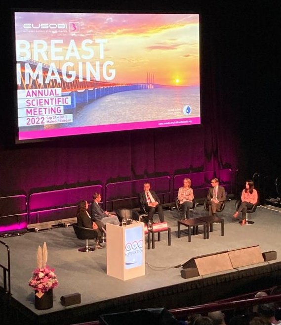 eliroccia's tweet photo. No better way to get into October #breast #cancer awareness month than attending the @EUSOBIyc meeting! 
Fascinating talk by @ProfKuhl on using the right outcome metric to evaluate the impact of #MRI for surgical planning: diagnostic accuracy 👏 https://t.co/gtcMvOX3yz