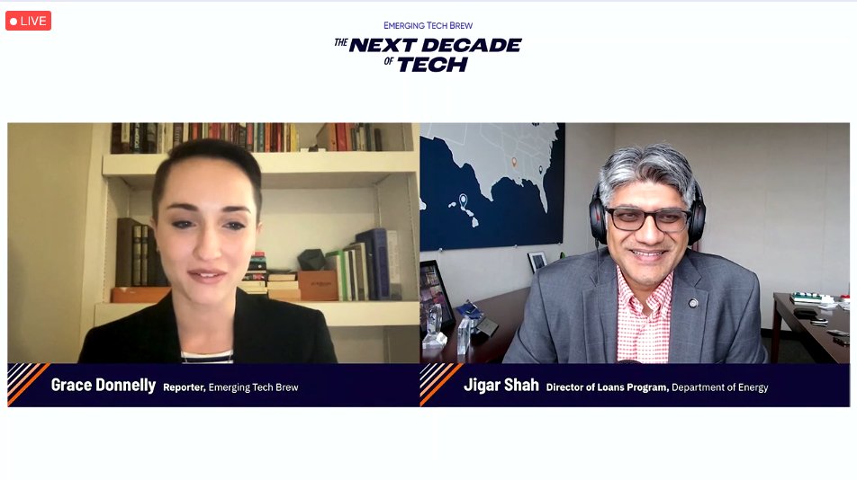 techbrewmb's tweet photo. Next up at the #emtechsummit: @gddonnelly22 in conversation with @JigarShahDC, Director of Loans Program, @ENERGY. https://t.co/i2gEyGprfd