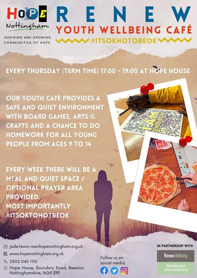 Don't forget we have a session this evening which is the second way to wellbeing - learning! we have pizza and cake :) 5pm to 7pm for all 9 to 14 year olds! #5waystowellbeing #renewwellbeing #hopenottingham #youngpeople #safeplace #YouthWork