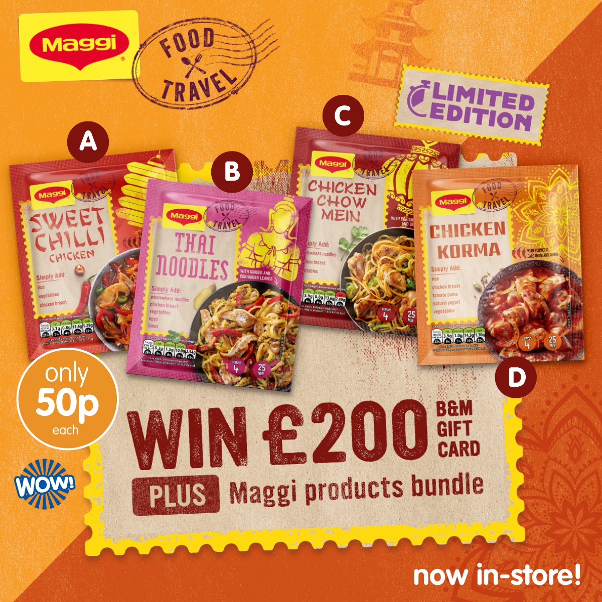 bmstores's tweet photo. 🍜 #COMPETITION TIME 🍜

We LOVE lunch noodles, so we've teamed up with #Maggi to give away a £200 B&amp;M gift card to ONE lucky winner!

For a chance to #WIN, simply!

1) FOLLOW US
2) RT this post
3) COMMENT which flavour you'd pick - A, B, C or D

Competition ends 9am 30/9/22 https://t.co/ePz2AX4Ksr