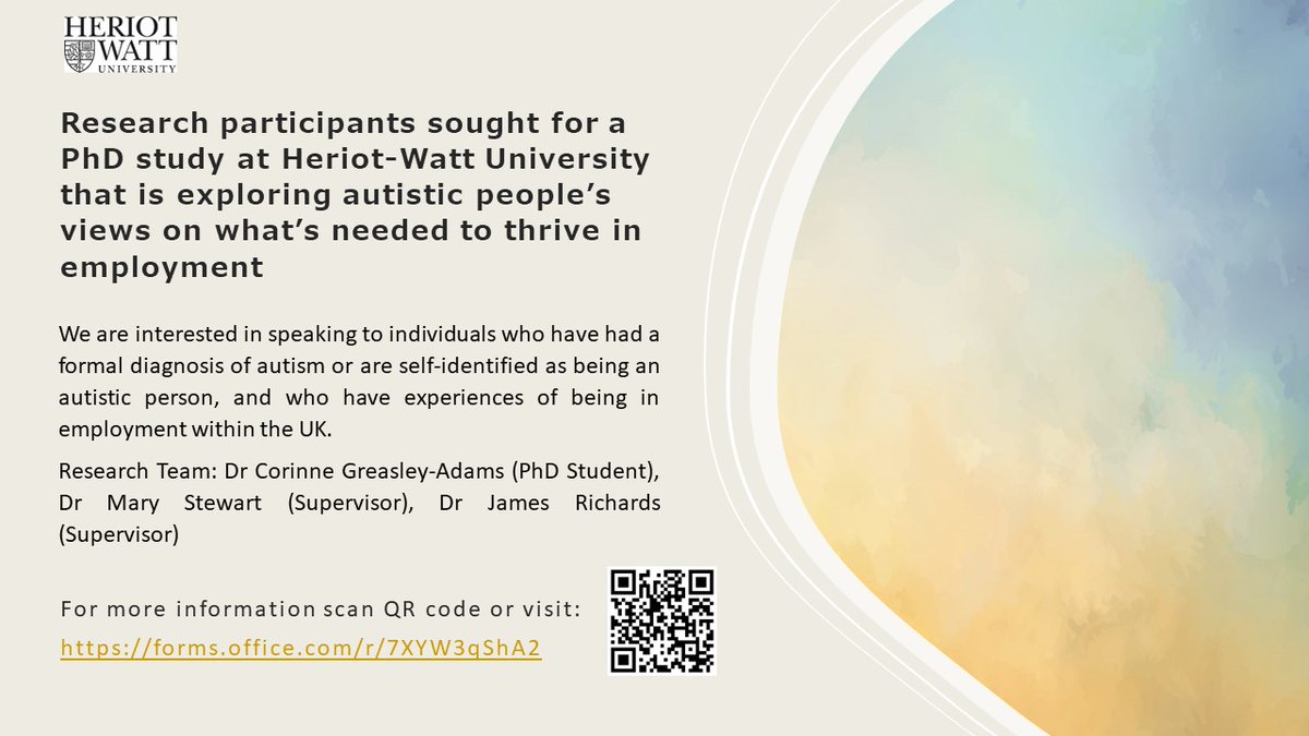 AdamsGreasley's tweet photo. Research participants sought for project exploring autistic people's views on what's needed to thrive in employment. For more information: https://t.co/WKrntpFanr https://t.co/ZjWsOiwZ9b