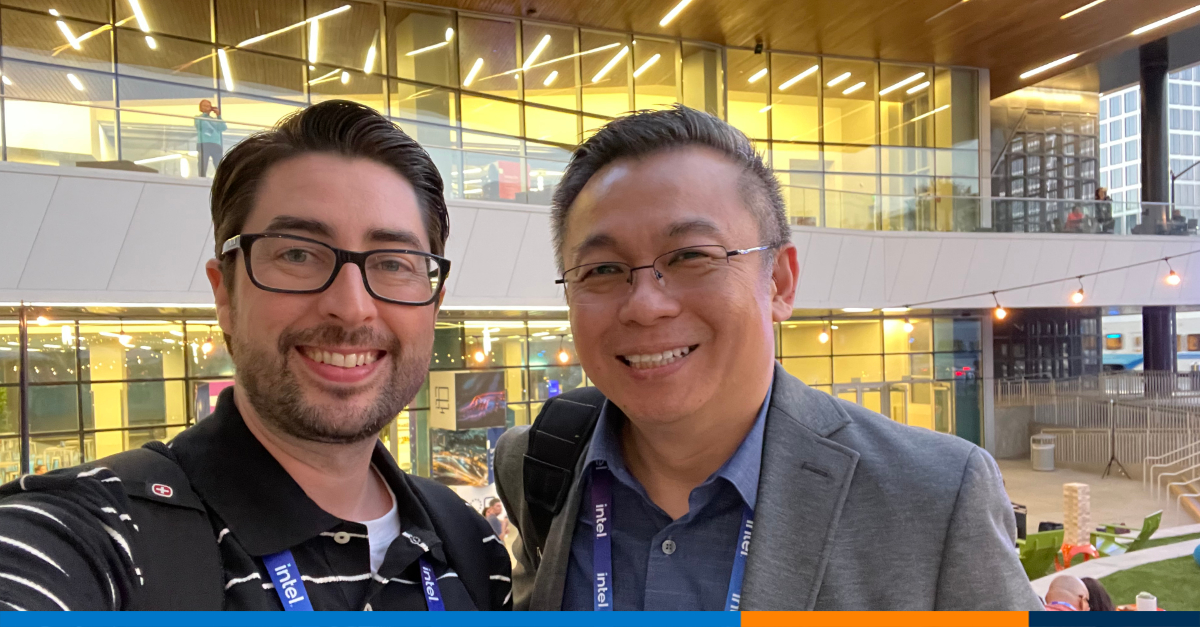 OnLogic's tweet image. A couple more scenes from this week's #IntelOn. #OnLogic Solution Architect Ross, took the time to capture a couple of selfies - with Mike from @EigenInnovation and Johnny from @intel. It's great to have a chance to connect face to face, will we see you at the next show?