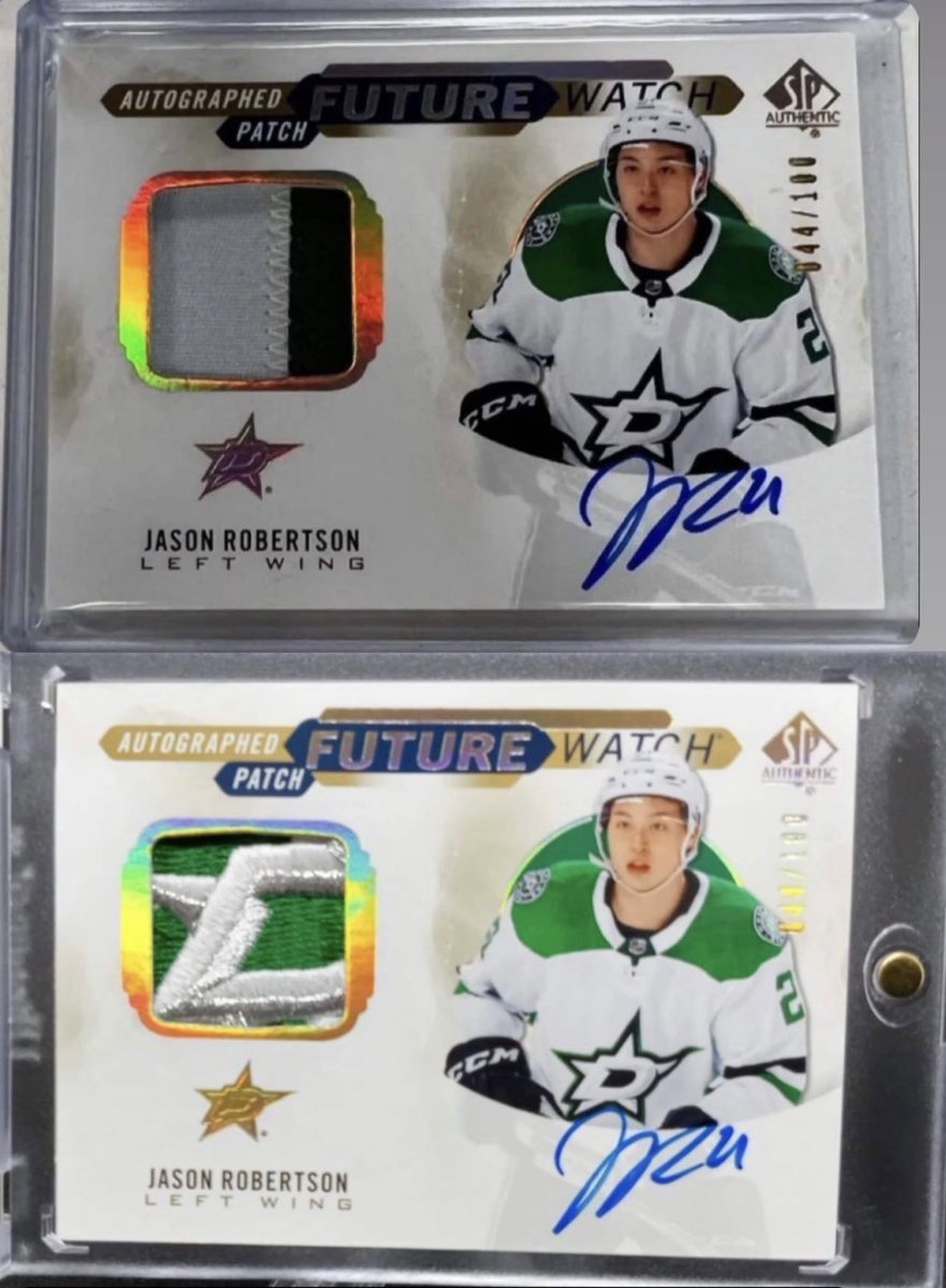Gropman_Cards's tweet photo. I just wanted to increase visibility on this. These 3 cards have confirmed fake patches in them, shown here with the originals:
Oettinger Premier 65/99
Robinson Future Watch Patch 44/100, 57/100

Please RT so people can be made aware and not get screwed buying them https://t.co/Q9bNiT0FKj