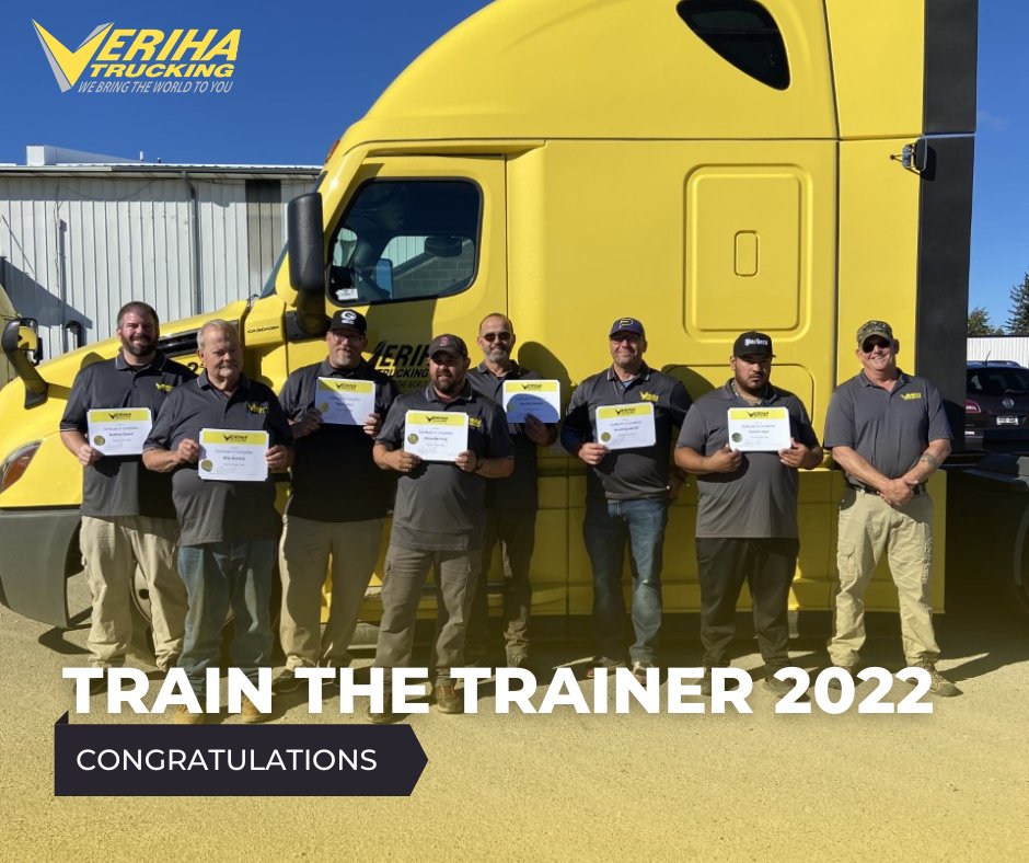 VerihaTrucking's tweet photo. We had another successful Train the Trainer course at Veriha! Great work! πCongratulations to all our new trainers! We are thankful to have all these great drivers on our team! π π #Verihatrucking #Verihavip #Thankatrucker #CDL #CDLtraining #Training #CDLjobs #Congratulations https://t.co/QKwrkLcozF