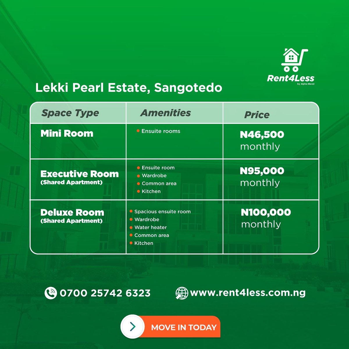 Rent4less_'s tweet photo. Live in Lekki Pearl Estate Sangotedo 📍And Pay Rent Monthly

Mini room: N46,500k monthly
Executive room: N95,000 monthly 
Deluxe room: N100,000 monthly 

•No agent fee/ commission
•Adequate electricity
•Cleaning Services
•Water treatment Plant
•CCTV Surveillance https://t.co/sul2mB0PBP
