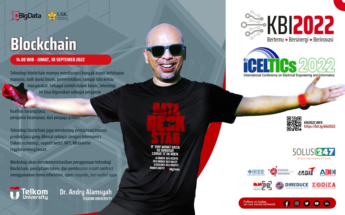idBigData's tweet photo. Bagaimana penggunaan teknologi blockchain, penciptaan token, dan pembuatan smart contract menggunakan remix ethereum, open zeppelin, dan wallet apps?

@andrybrew akan berbagi ilmu tentang blockchain pada workshop KBI2022 Hari ke2. 

#kbi2022 #idbigdata #ngulikdata https://t.co/XGU9AQlEbz
