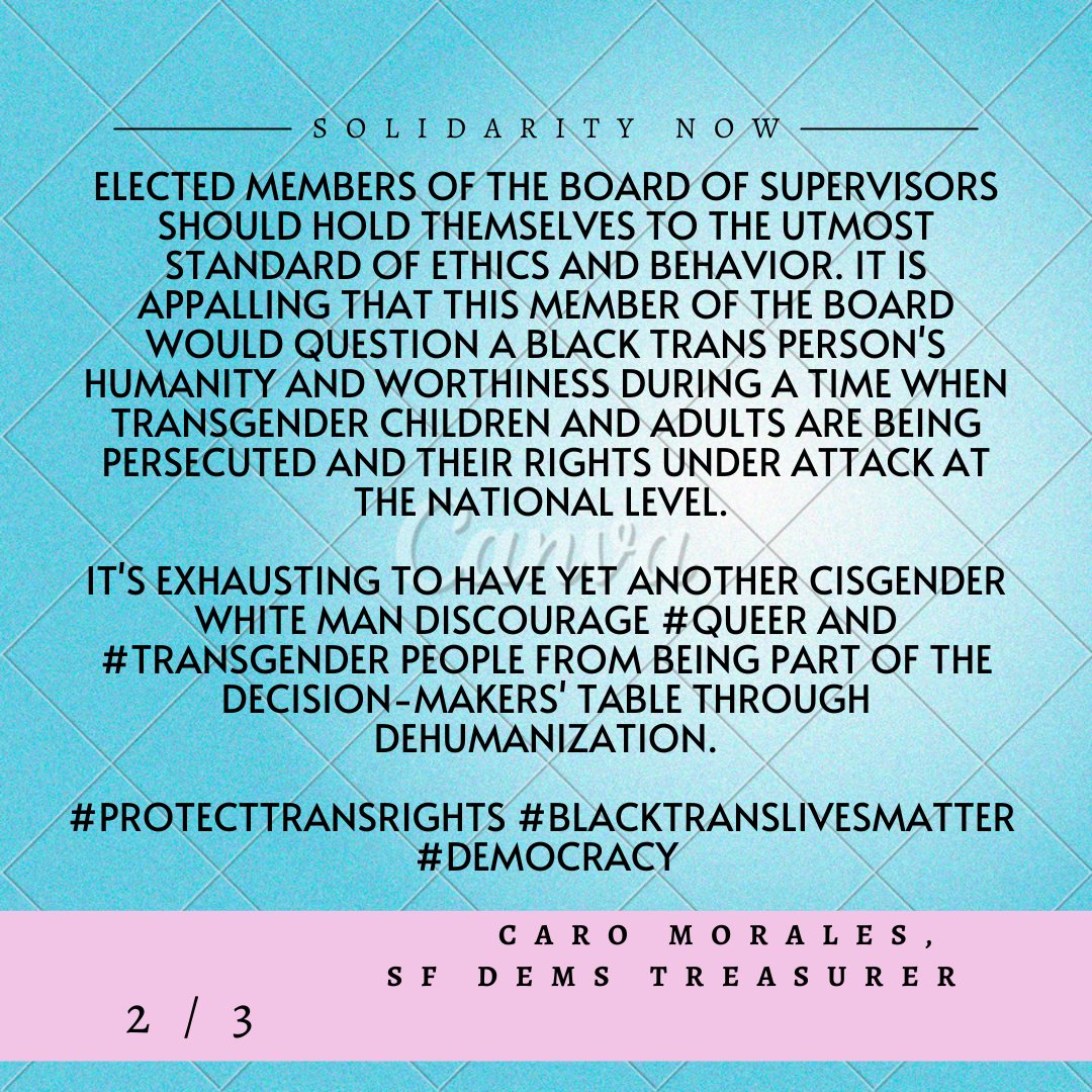 carolucha58's tweet photo. We must stand in solidarity with Trans communities and condem transphobic comments made by a member of the SF Board of Supervisors #unnaceptable #endtransphobia
@harveymilkclub @AliceLGBTQDems https://t.co/tjKGXRrJIg