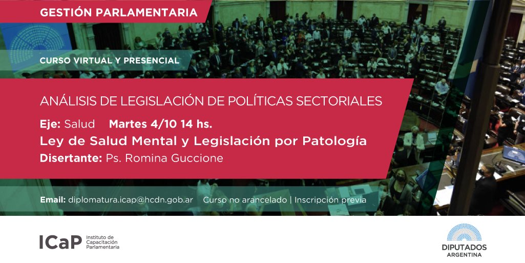 📝 Inscribite al eje 🛎SALUD de ANÁLISIS DE LEGISLACIÓN DE POLÍTICAS SECTORIALES
Romina Guccione disertará sobre la LEY DE SALUD MENTAL Y LEGISLACIÓN POR PATOLOGÍA.

📅 El martes 4 de octubre a las 14 hs

👉Podés inscribirte haciendo click en este link bit.ly/3fuGGey