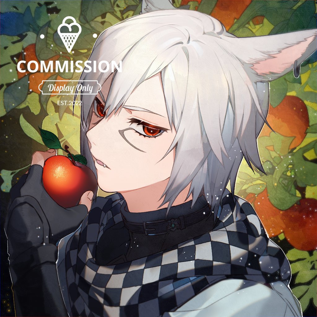 animal ears food male focus 1boy red eyes gloves solo  illustration images