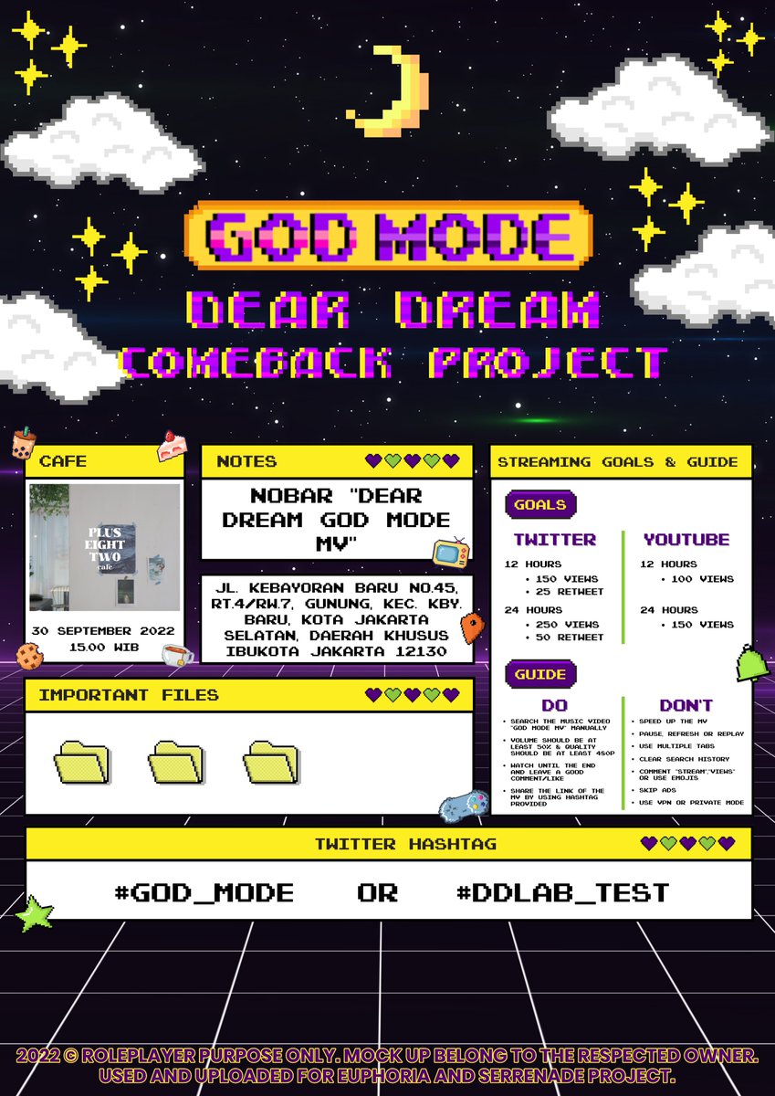 euphoria_0312's tweet photo. ⠀⠀
DDLAB_TEST FANCAFE EVENT
DEAR DREAM: GOD_MODE 👾⭐️
Our friends have gone MISSING! Yo Dream whr r u at?
IT'S URGENT!
☾ Start ✿ 30.09.2022 | 15:00 WIB
☾ Continue ✿ Streaming Party OFFLINE.
📍 PLUSEIGHTTWO +82 Cafe
#GOD_MODE #DearDreamComeback #OUR_FRIEND_IS_MISSING
⠀ https://t.co/WNIlEq0kYf