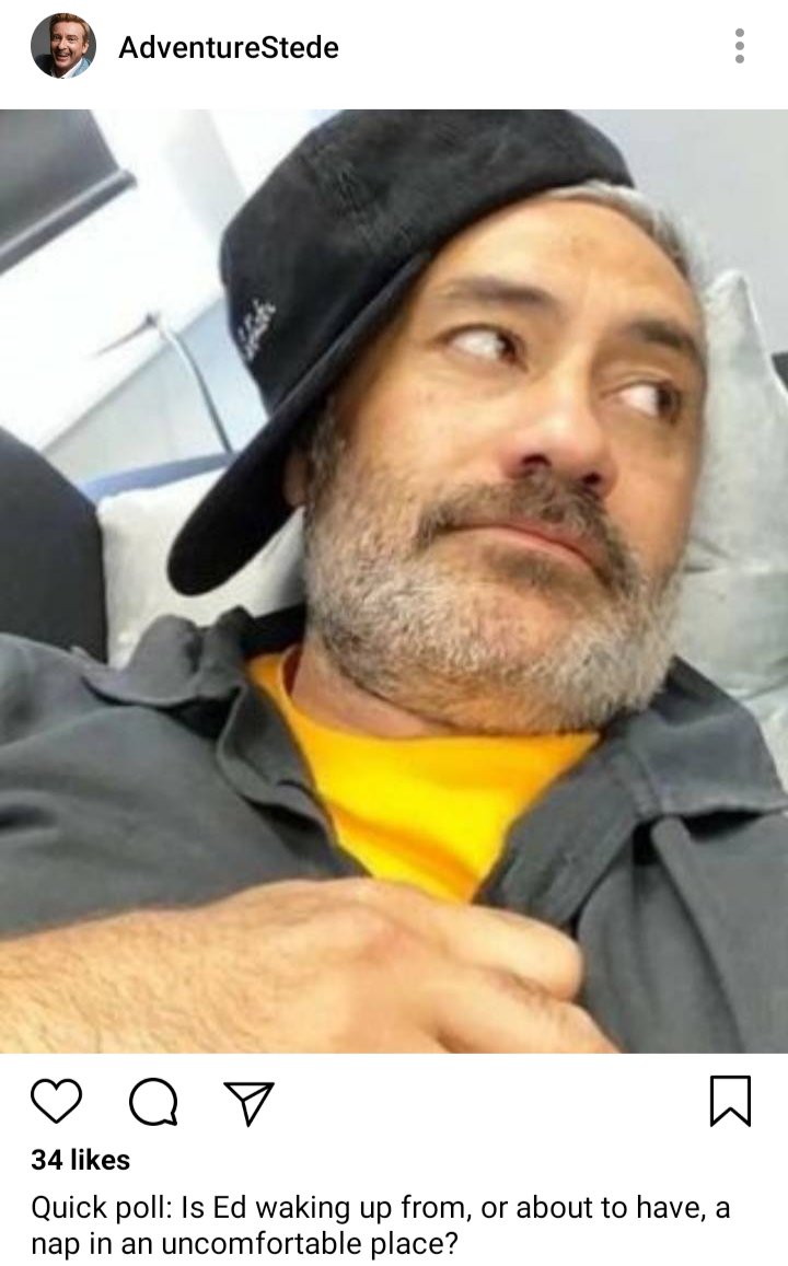 Stede's IG: Image of Ed laying down. Caption: Quick Poll: Is Ed waking up from, or about to have, a nap in an uncomfortable place?
