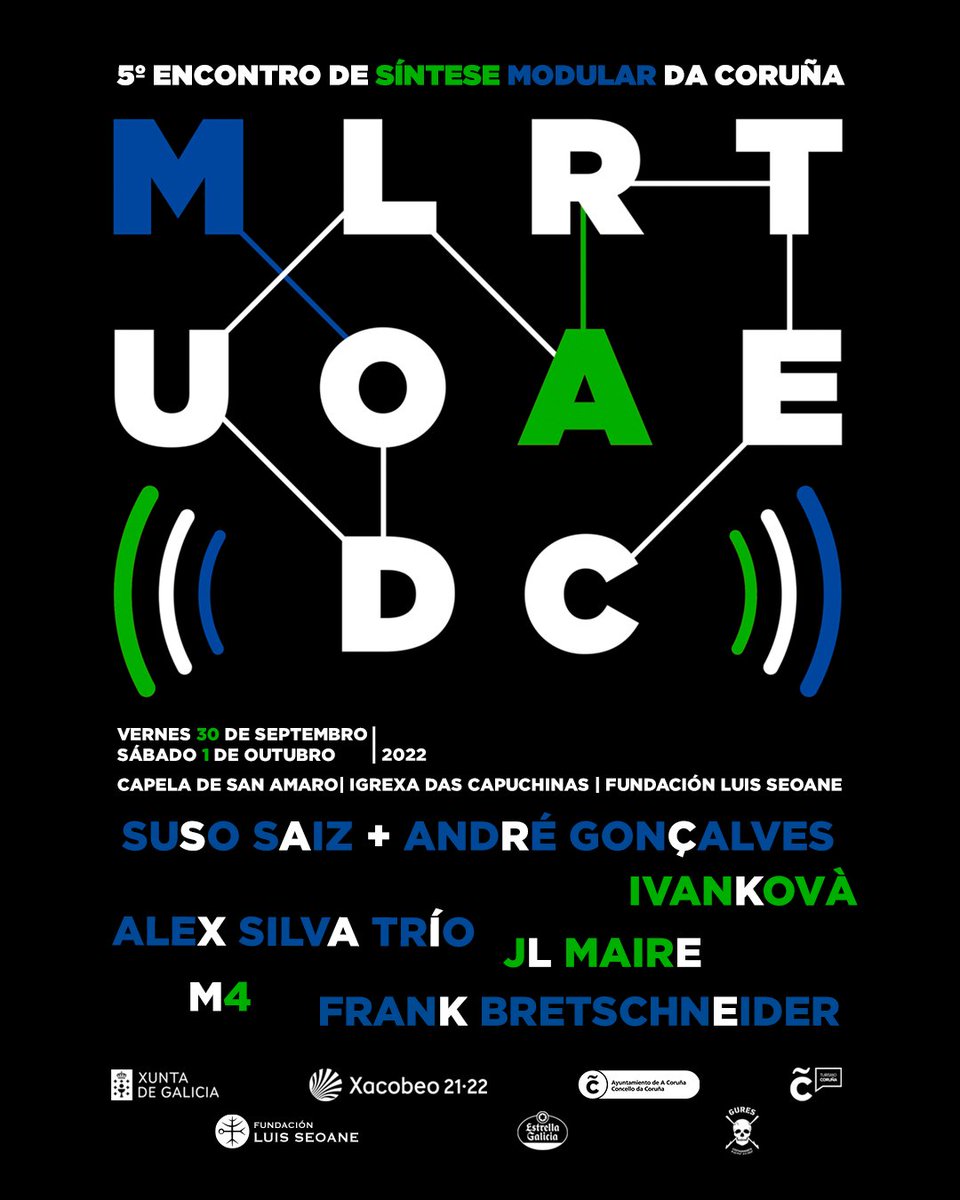 CorunaTurismo's tweet photo. 🎶 Se es fan da #músicaelectrónica, tes unha cita na #Coruña.
Este venres e sábado #Modulartec regresa á cidade con concertos en tres localizacións: a capela de San Amaro, a Igrexa das Capuchinas e a @FundLuisSeoane.
#VisitCoruna https://t.co/bC4VjynXYP