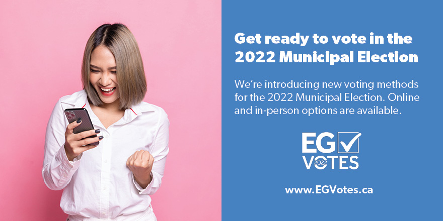 townofeg's tweet photo. Voting for the 2022 Municipal Election opens next week on October 8! 📅
Have a say in the future of your community by voting in the election. 
For details on how, when and where, you can vote, visit https://t.co/eAwjbX3FGN #EGVotes https://t.co/jXTuWiGdix