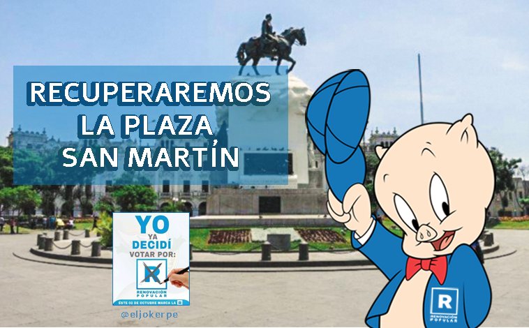 eljokerpe's tweet photo. Con Rafael López Aliaga expulsaremos a los filoterroristas que adoctrinan impunemente en la Plaza San Martín. ¡Vota por Porky! #PorkyAlcaldeDeLima https://t.co/b36bWC6nn2
